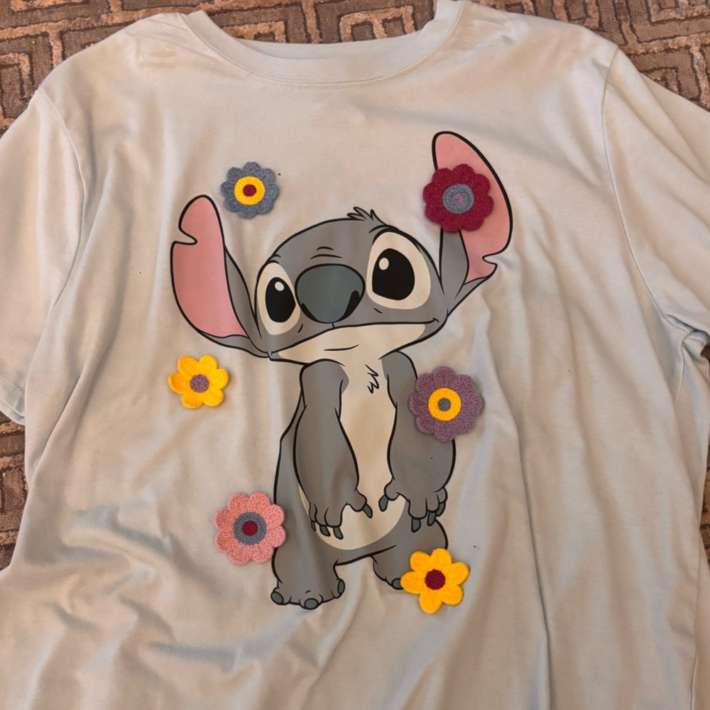 Disney Stitch Light Blue Tee with Floral Accents